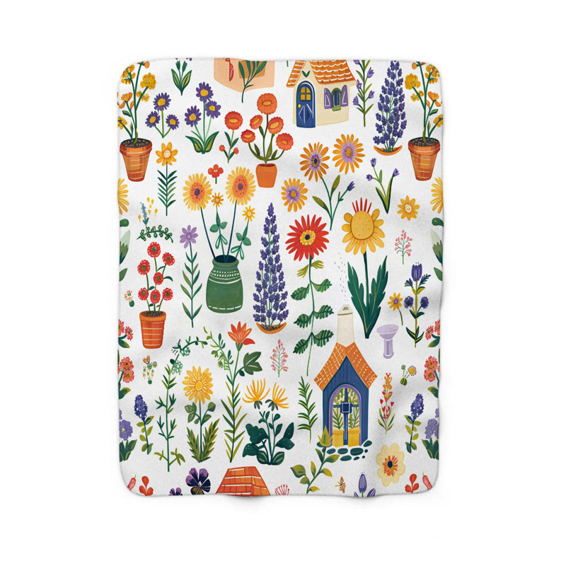 Rustic Cottage Garden Abodes - Couverture sherpa de qualité supérieure 1 pièce, Grand lit