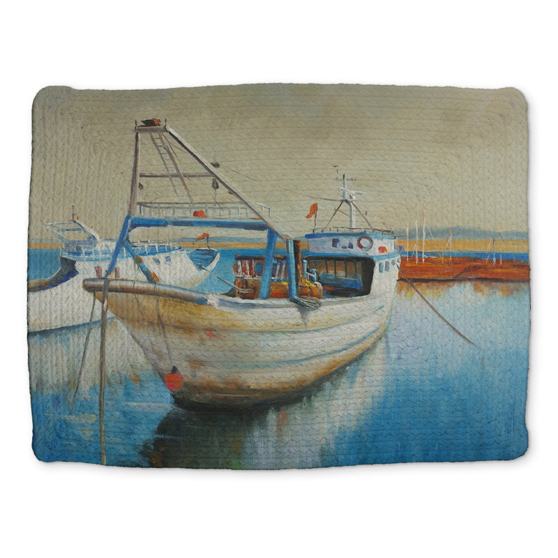 Fishing Boat Blue Braided Polyester Placemat | Home Decor