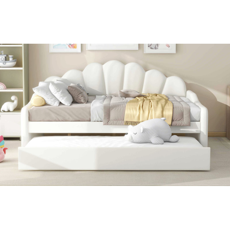 Upholstered Velvet Tufted Daybed with Trundle, White