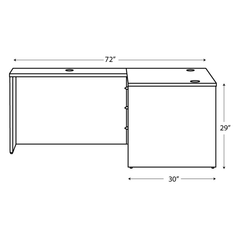 Bureau modulaire en L avec piédestal simple, Noyer sépia, H 29 po x l 60 po x P 72 po