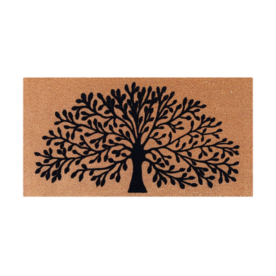 Bohdalec Coir Door Mat with PVC Backing, Tree of Life Design, Durable Thin-Profile Heavy-Duty Non-Slip Entrance Doormat