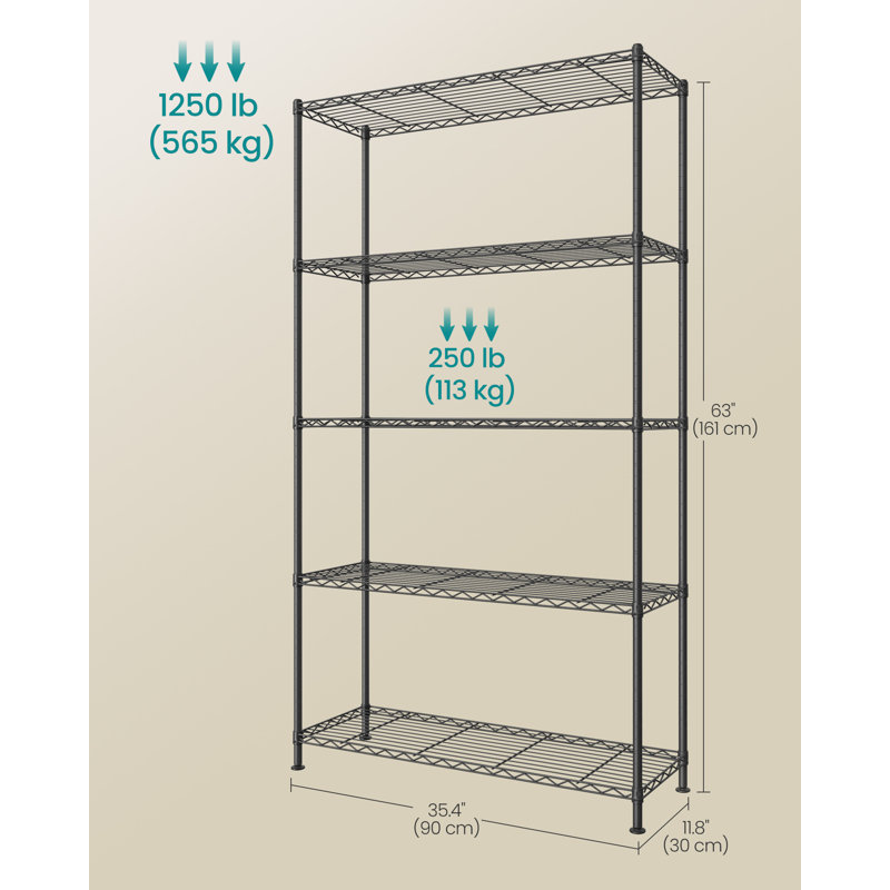 Metal Shelving Unit, 161cm H x 90cm W x 30cm D