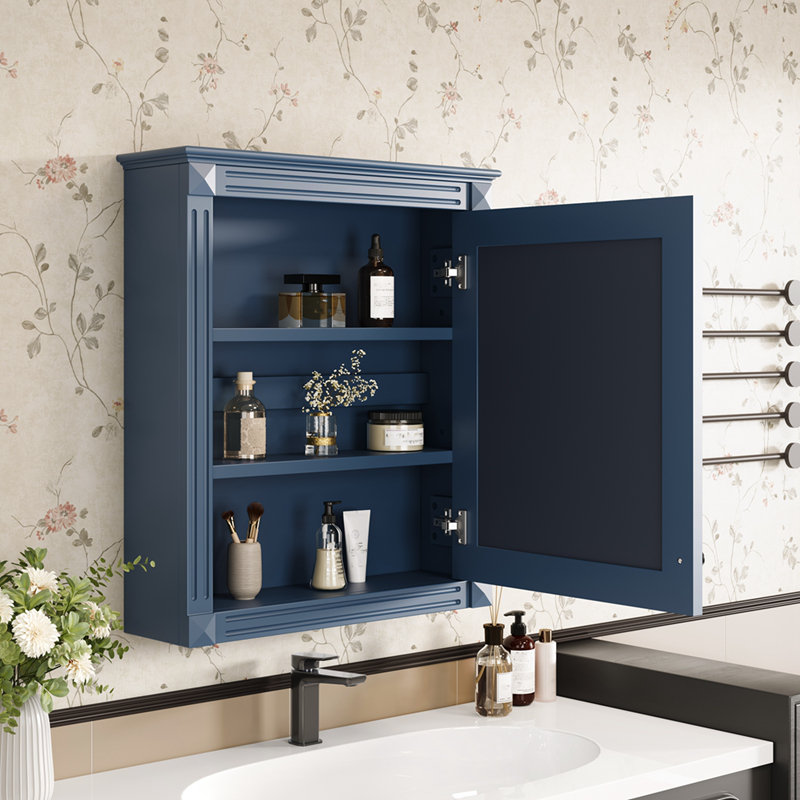 Armoire de rangement de salle de bain avec miroir, Bleu