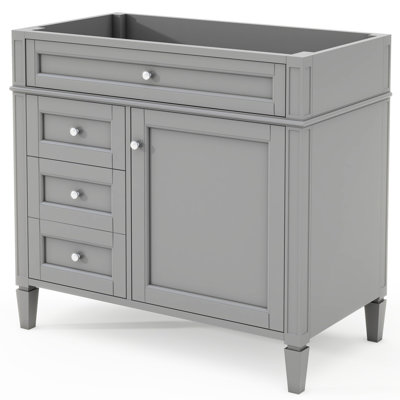 Meuble-lavabo de 91 cm (36 po) sans lavabo, meuble de rangement moderne avec 2 tiroirs et un tiroir basculant. Bois massif. Robuste. Gris. 84 cm (33 po) H x 46 cm (18 po) L. Organiseur de porte, espace pratique. Conception simple. Facile à installer.