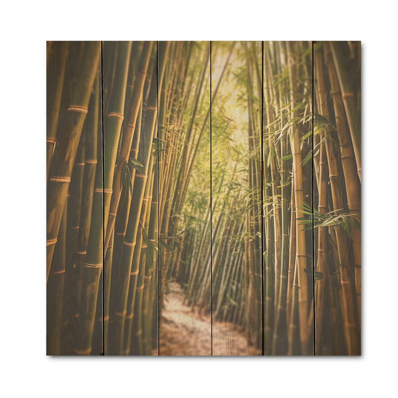 Paysage de champ de bambou - Art mural en bois de bambou sur bois de pin naturel, H 36 po x l 36 po