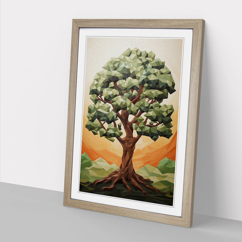 Oak Tree Geometric No.3 - Framed Print, 34cm H x 25cm W x 2cm D, Oak