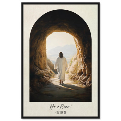 "He is Risen Cave", reproduction d'art sur toile par Art Remedy, cadre noir, 16 x 24