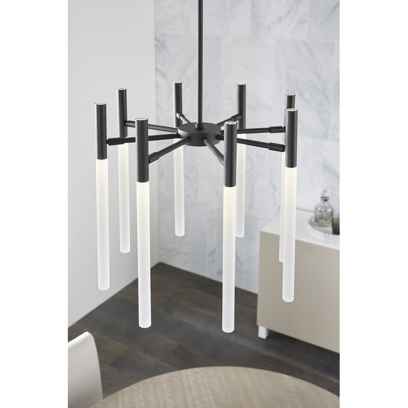 8 - Light Unique / Statement Modern Linear LED Chandelier, Matte Black
