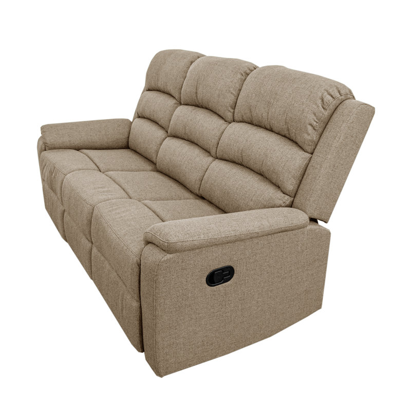 Samulicci Upholstered 74'' Reclining Sofa, Light Brown Burlap Fabric