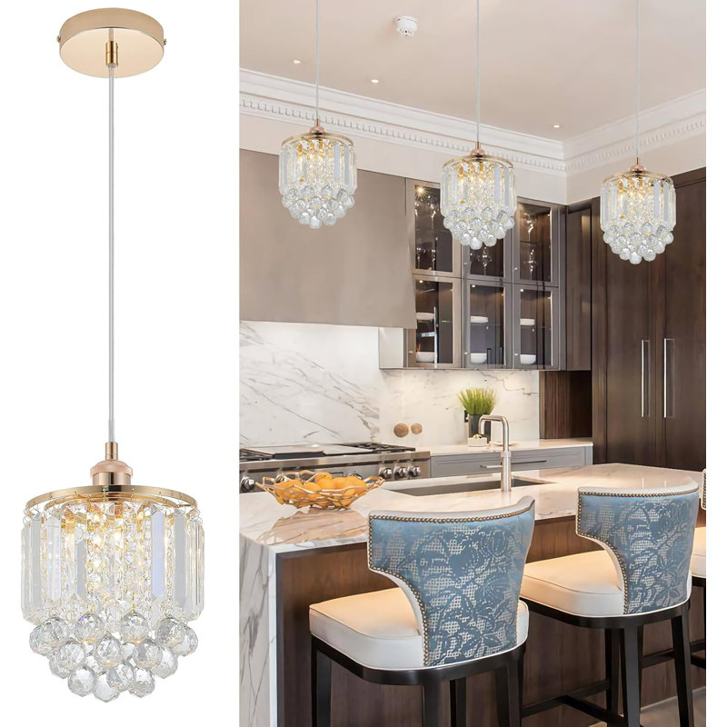 Luminaire suspendu moderne en cristal avec finition or rose, lustre suspendu réglable pour îlot de cuisine, salle à manger, salon et éclairage de bar