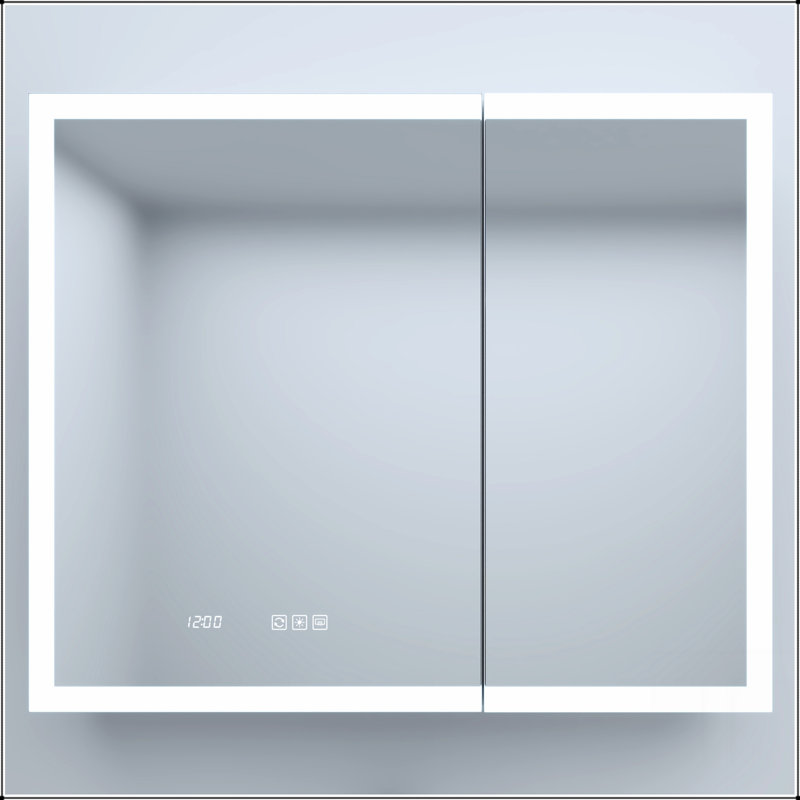 Armoire à pharmacie rectangulaire en aluminium encastrée / à fixation en surface avec miroir, DEL et horloge pour salle de bain moderne