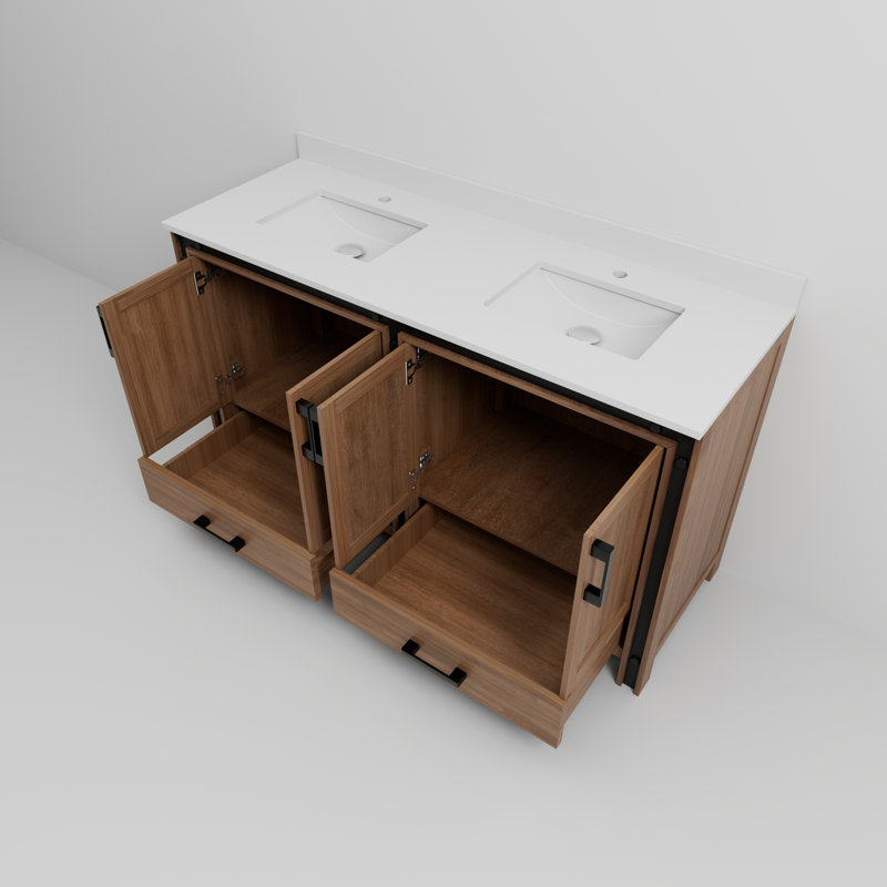 Meuble-lavabo double avec plateau en marbre de culture, Bois de grange