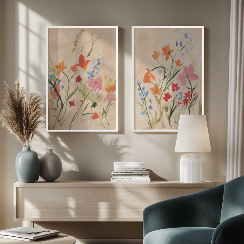 Ensemble de 2 impressions «Petal Party», Impression encadrée, Blanc opaque, 48 po x 32 po