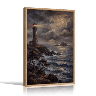 Tableau sur toile d'Halloween représentant un phare au clair de lune sur la côte rocheuse