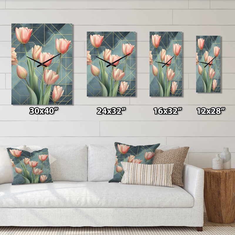 Tulip Geometric - Floral Wall Clock, Large
