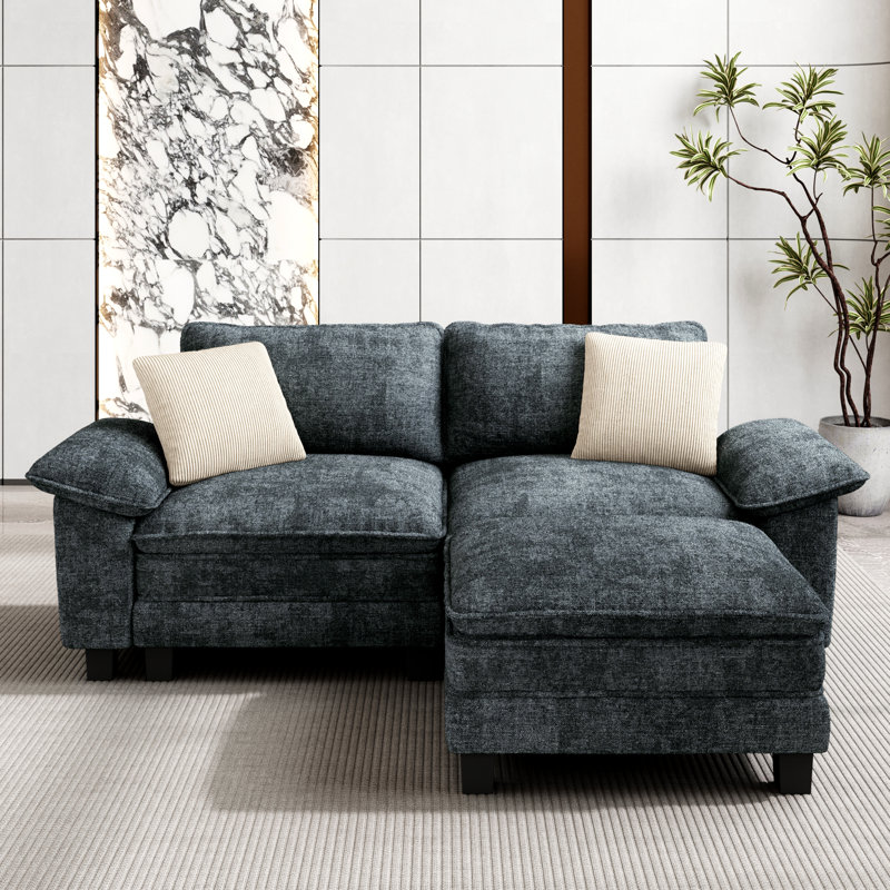 88" Modular Sectional Loveseat Couches for Living Room, 3-Seater Deep Seat Sofa with Ottoman, Cyan Chenille