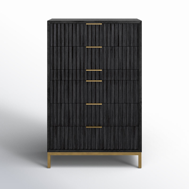 Elyza 36" W Solid + Manufactured Wood 6-Drawer Chest, Black