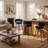 Modern Blue Upholstered Bar Stool With Woven Look Backrest & Fixed Black Metal Frame Stable Counter Height Stool For Kitchen Breakfast Bar Or Cafe, Set Of 3-1110269502-1120969728