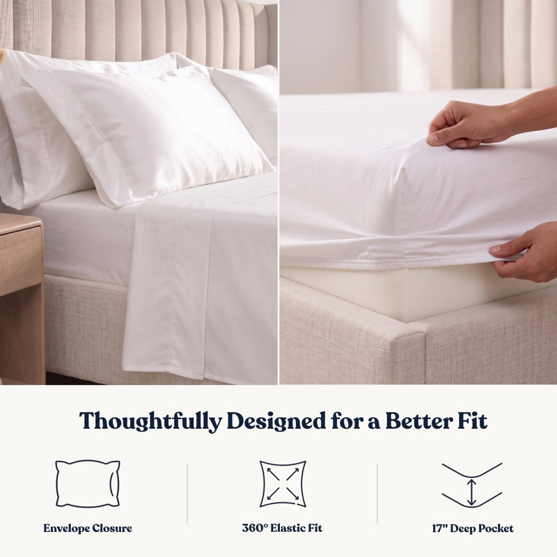 Ensemble de draps en satin de coton 100% biologique Delara certifié GOTS, agrafe longue 400TC, doux et respirant avec poche profonde