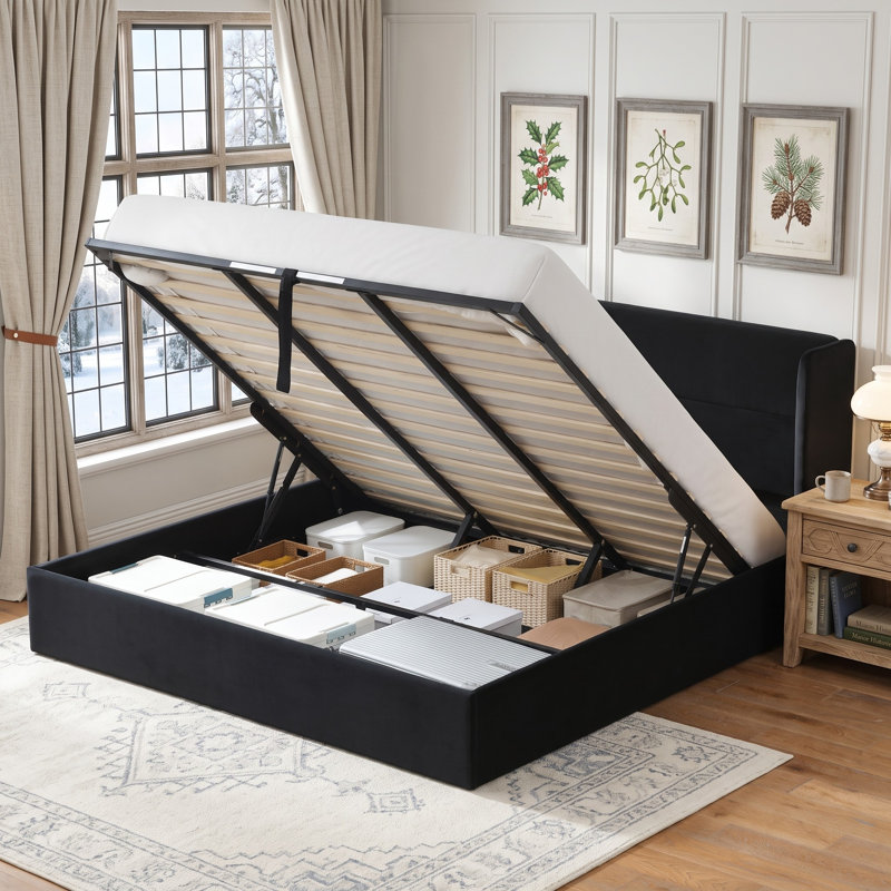 Lit plateforme tapissier avec rangement Gaillarde, Très grand, Noir