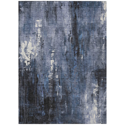 5' X 8' Blue And Ivory Abstract Washable Indoor Outdoor Area Rug