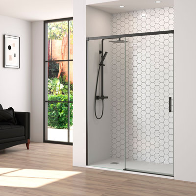 DAX Helsinki 58 to 60" W x 77" H Framed Sliding Shower Door, Matte Black