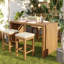 Bar de patio en bois 5 pièces avec quatre tabourets et coussins amovibles à haute densité, convenant à la détente au bord de la piscine, avec pieds réglables