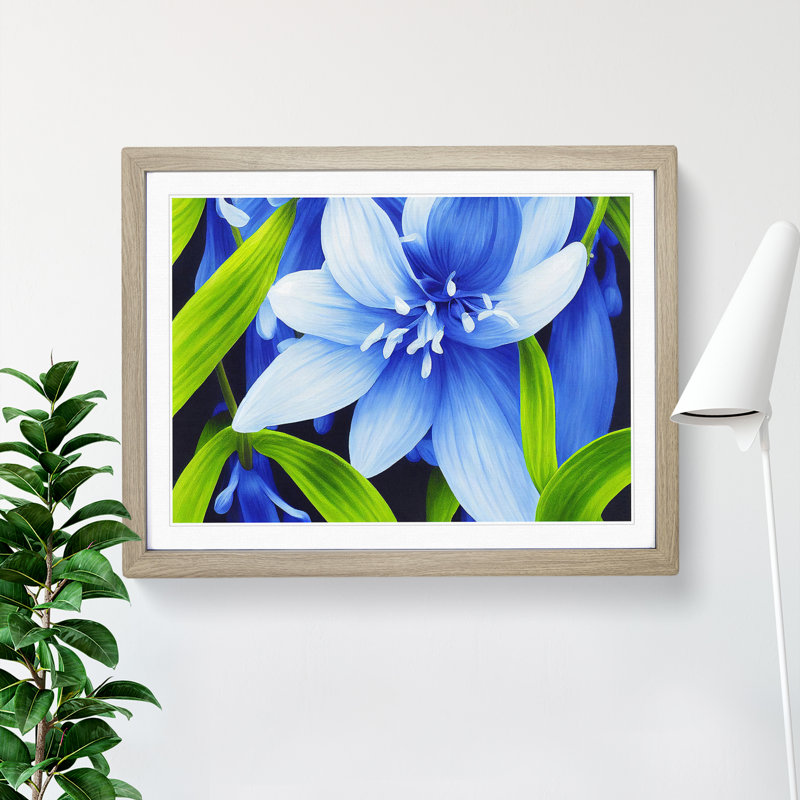 Decorated Flower - Single Picture Frame Print, 34cm H x 46cm W x 2cm D, Oak