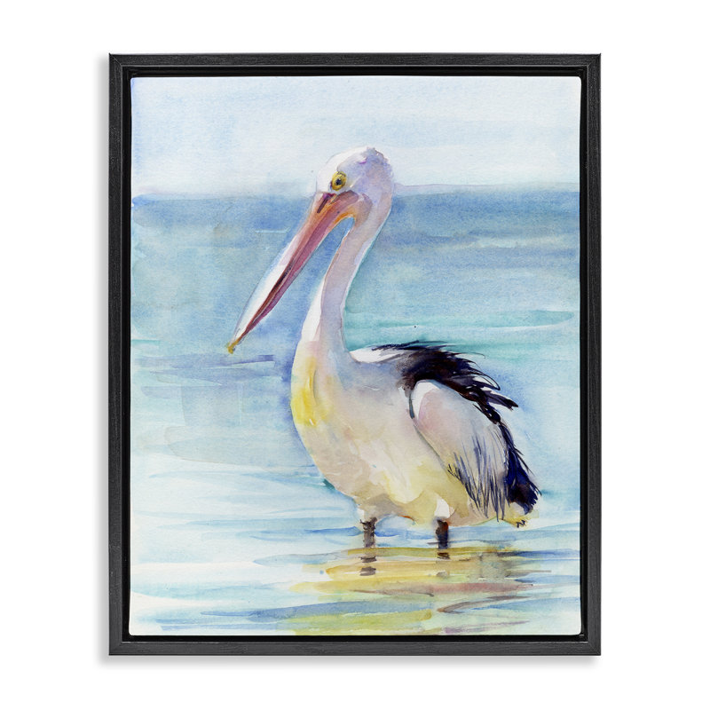  «Pelican Wading in Sea», art mural sur toile par John Keeling, H 21 po x l 17 po, Cadre flottant noir de jais