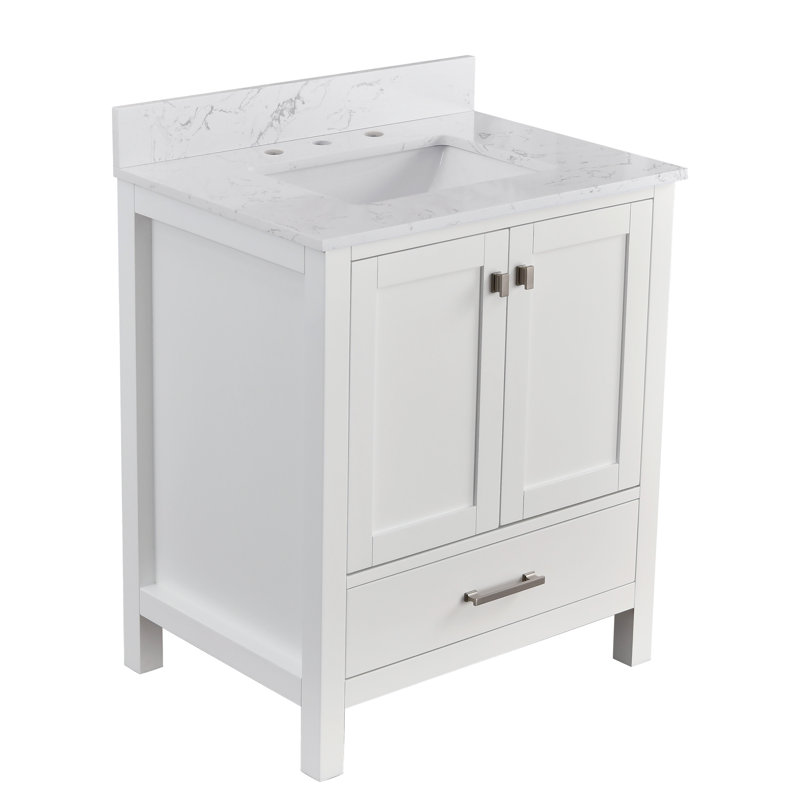 Render 30 In. W X 22 In. D Single Bathroom Vanity With Engineered Top, White, Silver