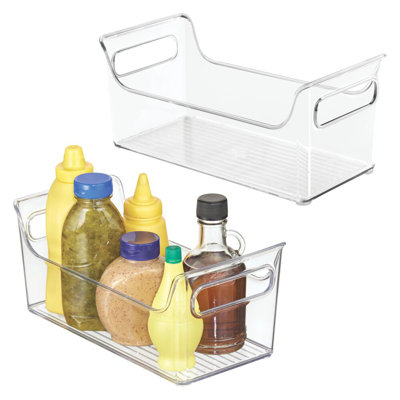 Organisateur de condiments pour réfrigérateur iDesign - bacs de rangement en plastique avec poignées, ensemble de 2, transparent