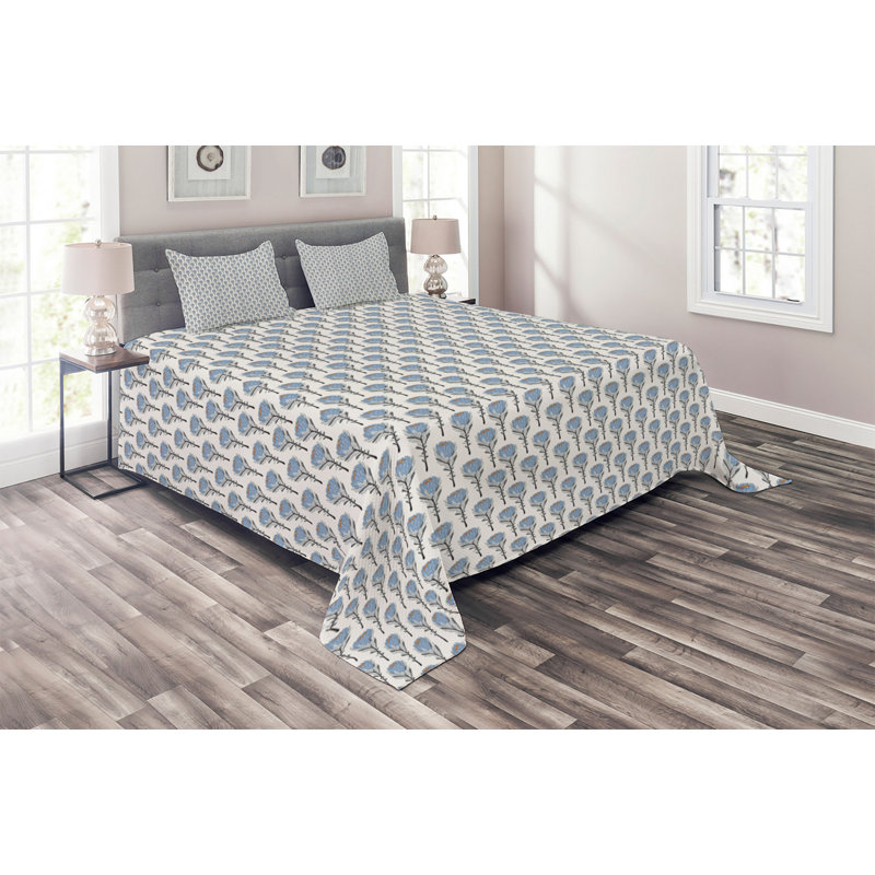 Farmhouse / Country Polyester Floral Coverlet, King Bedspread + 2 Shams, Gray Chevron