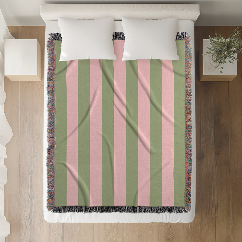 Jeté en mélange de coton Cassian, Rosé / fougère, 60" L x 50" W