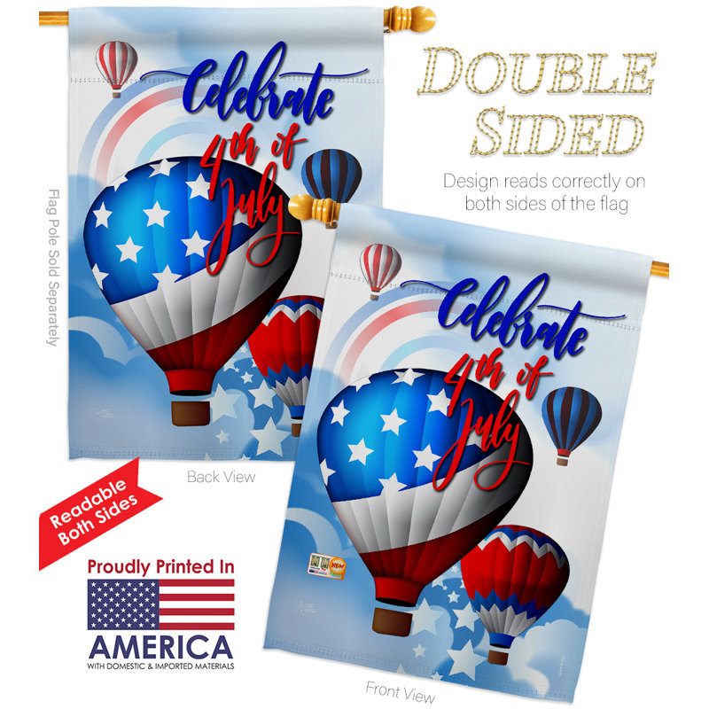 Drapeau de maison dÃ©coratif en polyester double face Â« Impressions de montgolfiÃ¨res du 4 juillet Â», 101,6 x 71,1 cm