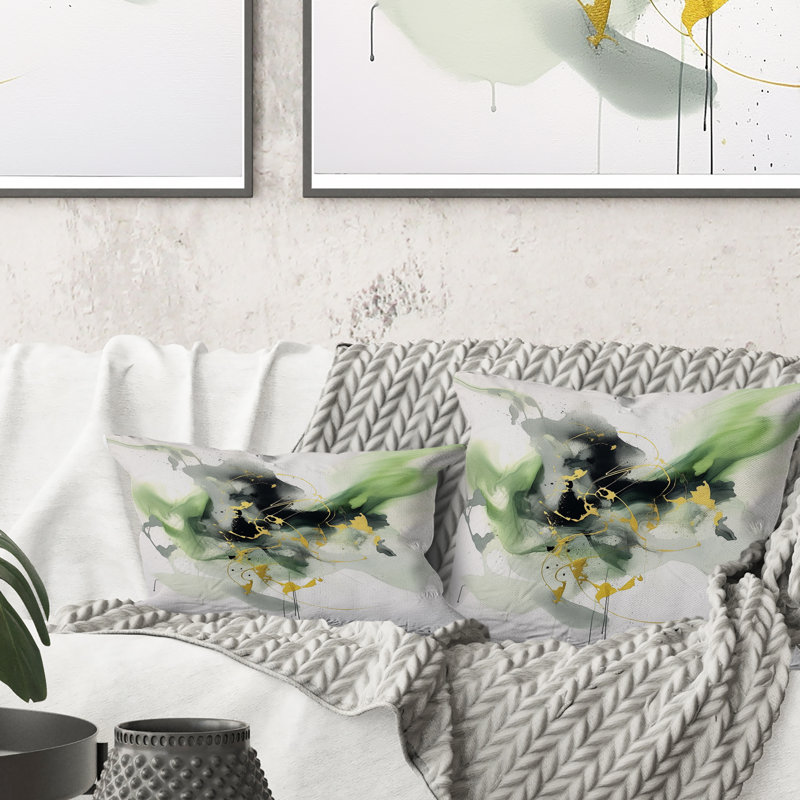 Coussin Green and Black Splash - Fractals, 16" x 16"