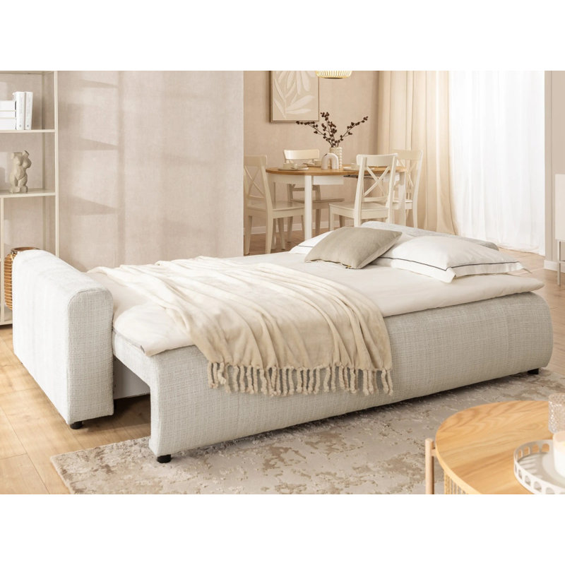 Sofa bed Calma with storage compartment in Bumpy design, made of chenille fabric, Beige