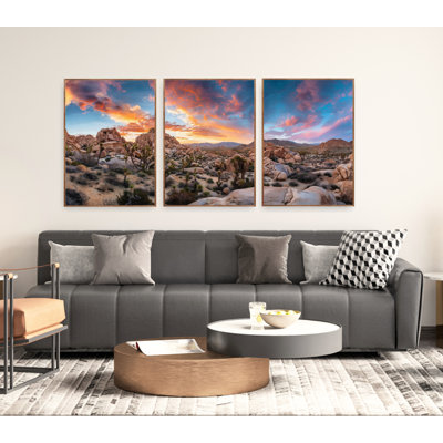 Joshua Tree National Park, Set of 3 Extra Large Watercolor Posters, Mountains, Canvas Wall Art