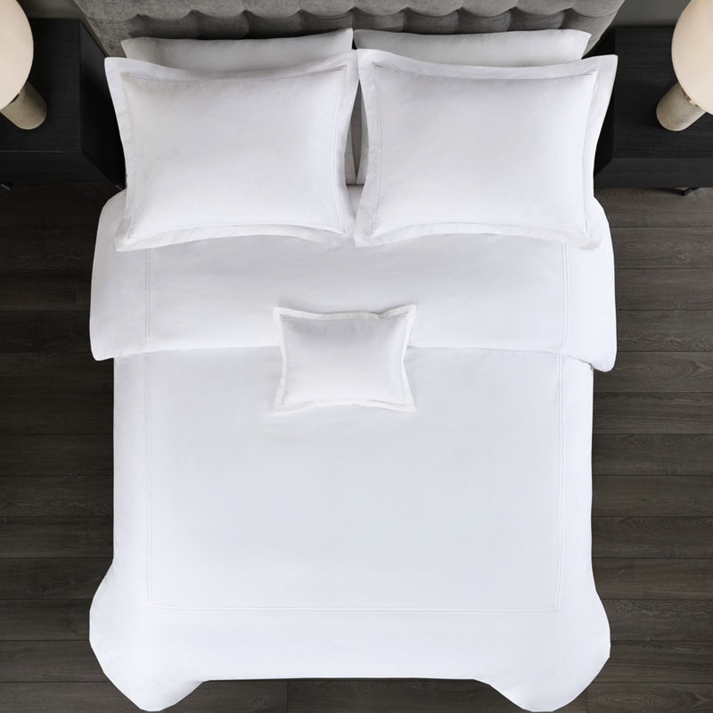Édredon en coton à densité de tissage 500 fils, rayures doubles brodées, housse de couette amovible avec fermeture à glissière et literie tranquille double 500Tc, design élégant, poids de 20,93 lb.