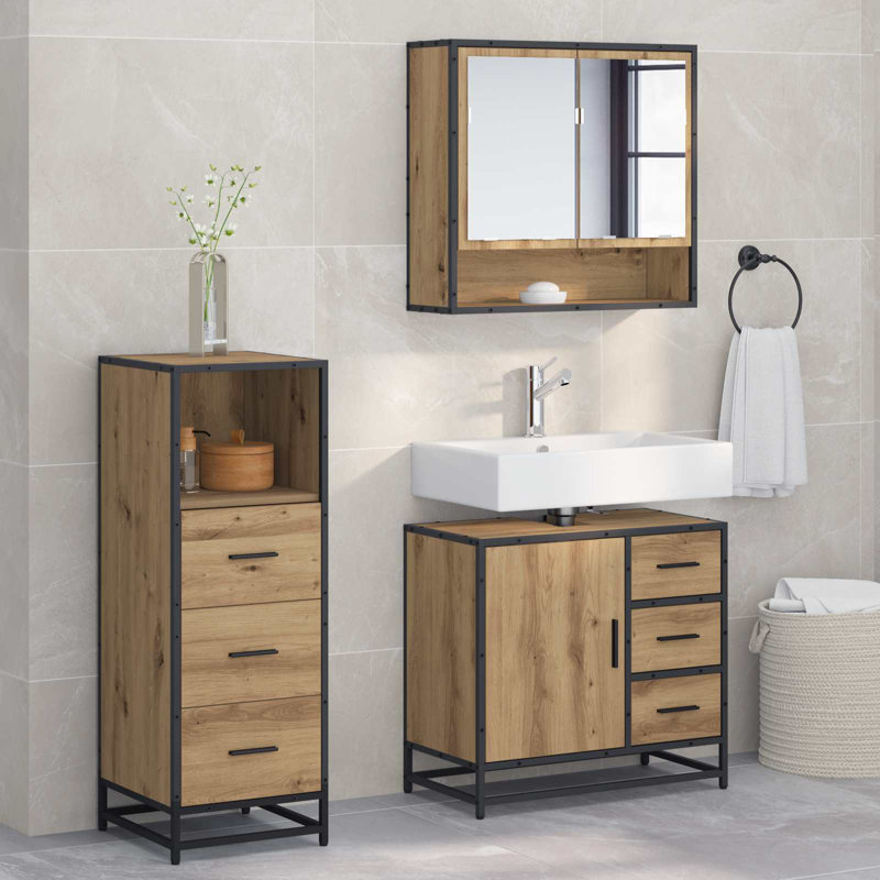 Vanity & Mirror Set, Artisan Oak
