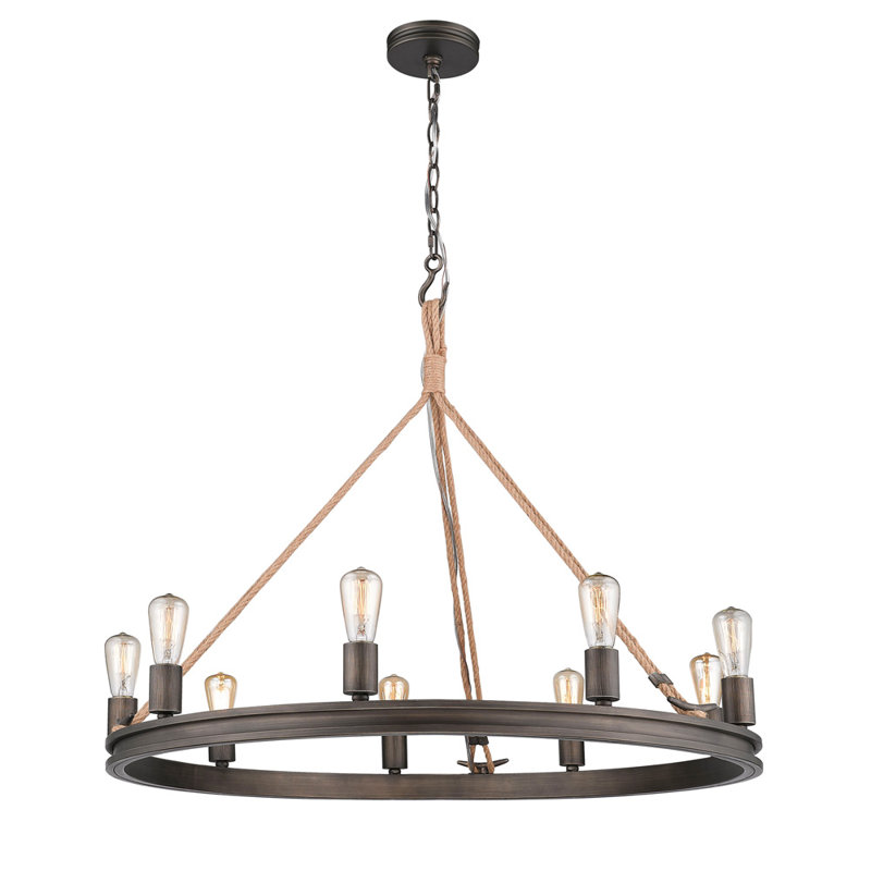 Davy 9 - Light Dimmable Wagon Wheel Chandelier, Gunmetal Bronze, 9