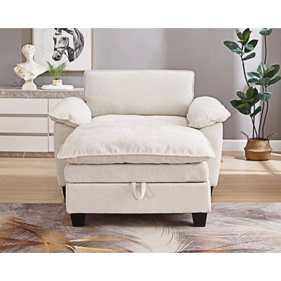 Chaise longue rembourrée avec repose-pieds et rangement
