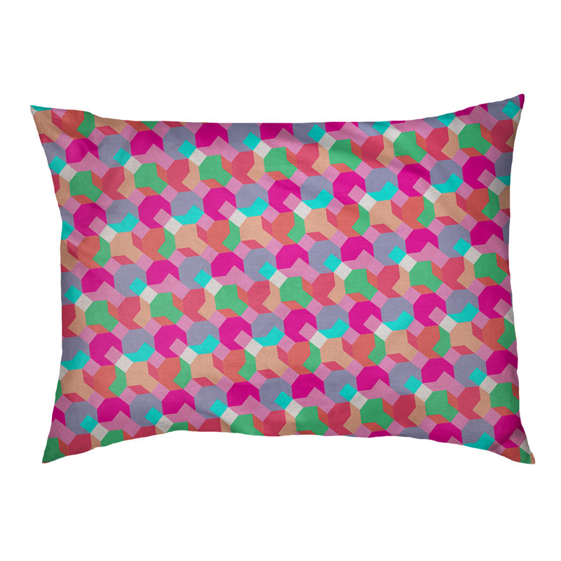 Coussin extérieur octogone Campion, Moyen (L 29,5 po x P19,5 po x H 9,5 po), Rose vif / vert / pêche