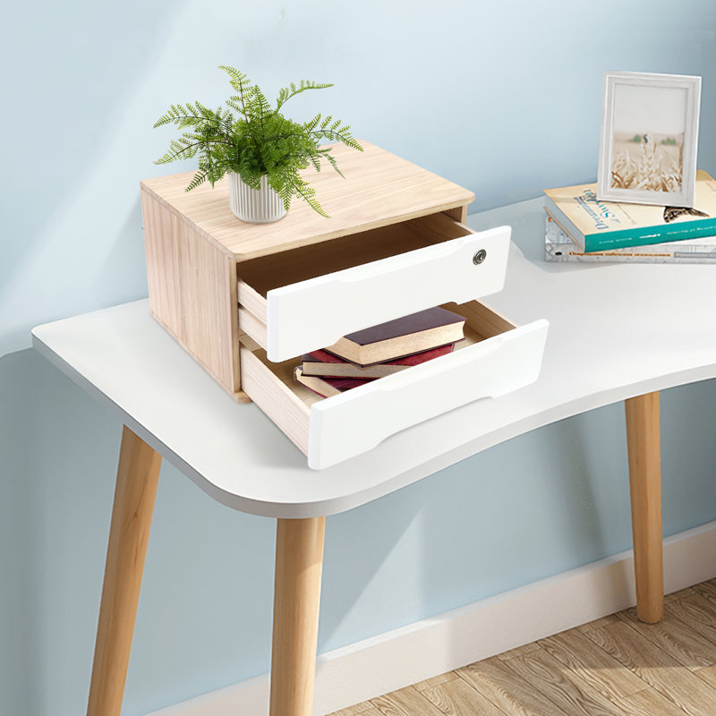 Keedie Solid Wood Desk Organizer, White/Beige