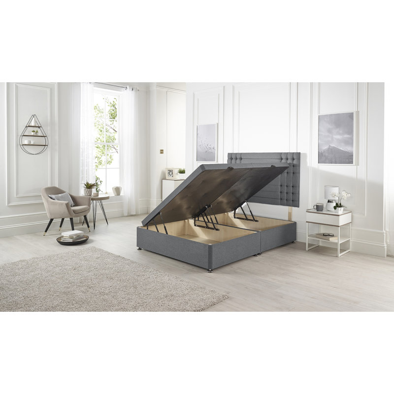 Luxara Solid Wood Ottoman Bed Side Opening with Upholstered Headboard Plush Velvet, Charcoal, Double (4'6)