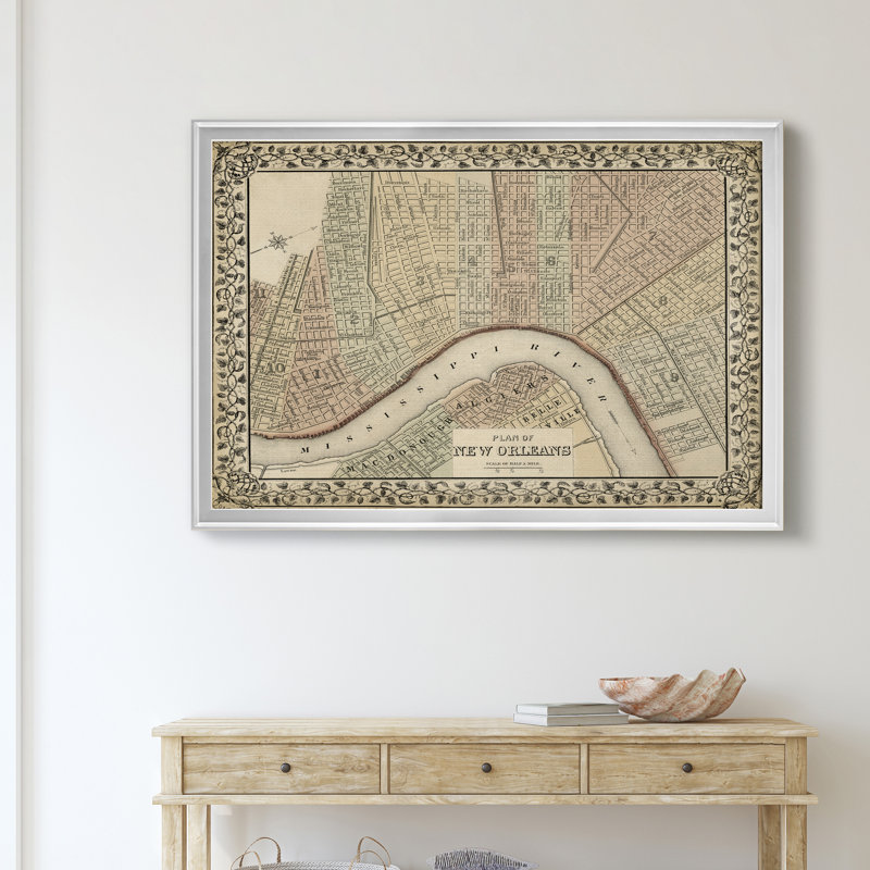 Plan de la Nouvelle-Orléans - reproduction d'art sur toile, H 18,5 po x l 24,5 po x P 1,5 po, Argent