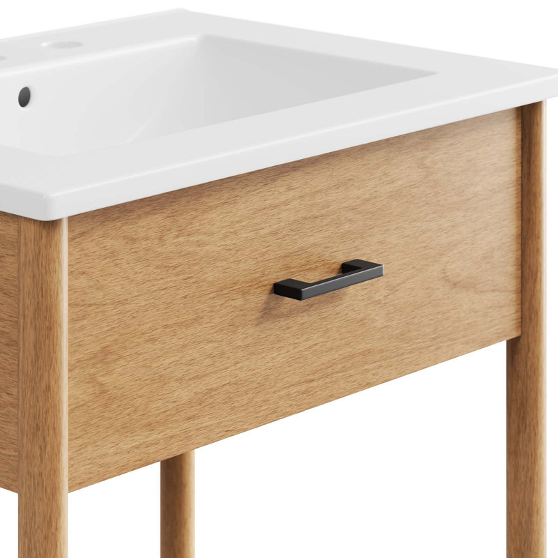 Meuble-lavabo simple 24 po avec plateau en céramique Modway Zaire, Blanc, Naturel