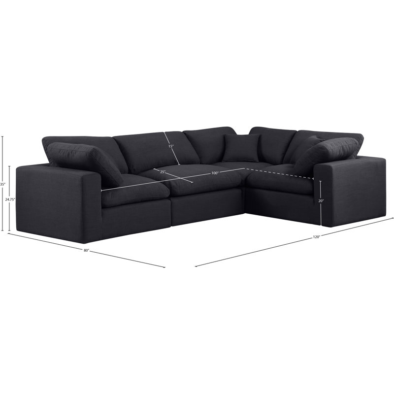 Canapé modulaire rembourré 4 pièces Hinrich, Tissu texturé en lin noir