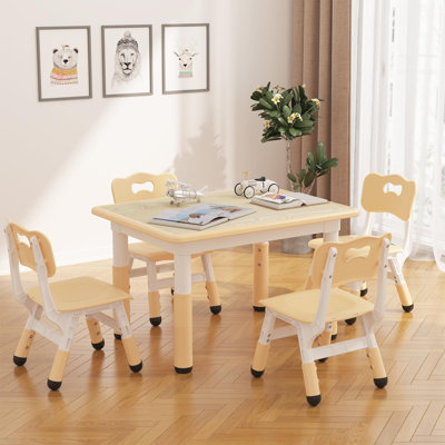 Kids Table And Chair Set, Height Adjustable Toddler Table And 4 Chairs Set For Ages 2-10, Graffiti Desktop