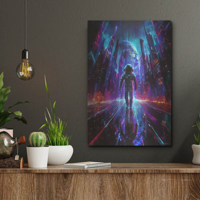 "Digital Space" bleu et mauve 2 'par Momart, art mural en métal