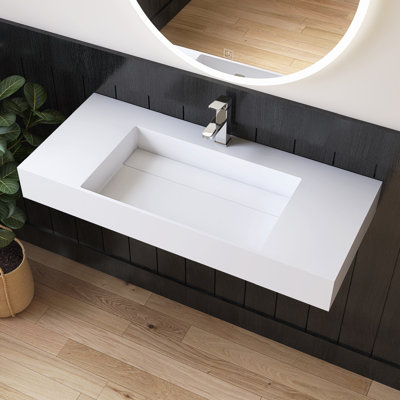 Chloe 42'' Wall Mount Bathroom Sink Solid Surface Vessel Bathroom Sink